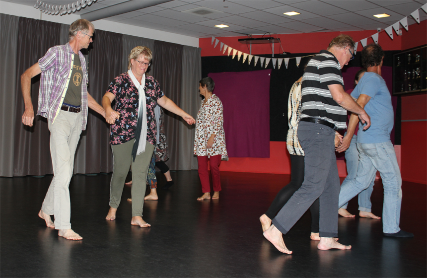 Dansende deelnemers in workshop biodanza